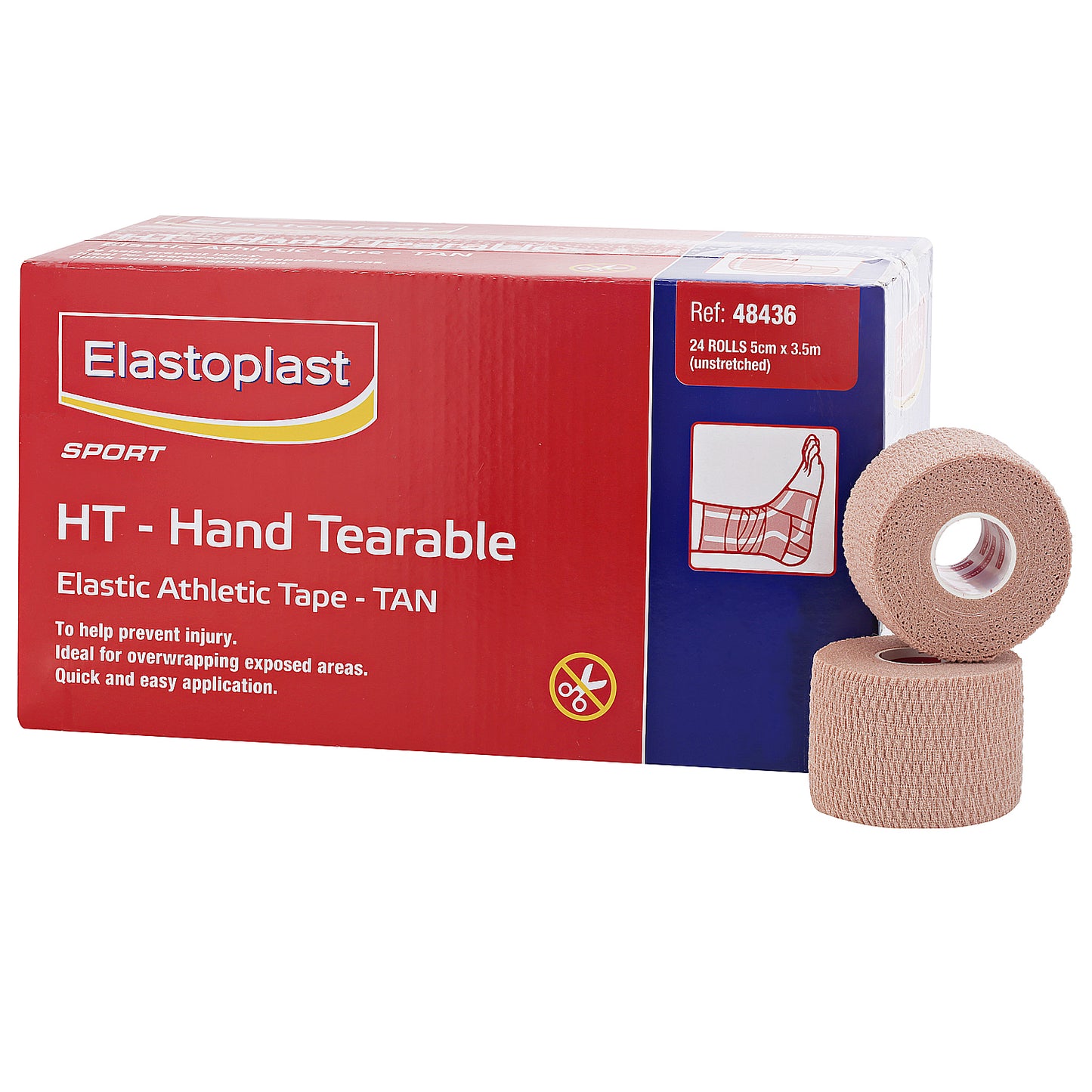 Elastoplast Hand Tearable Tan Elastic Adhesive Bandage - 5cm x 3.5m (24 Rolls)