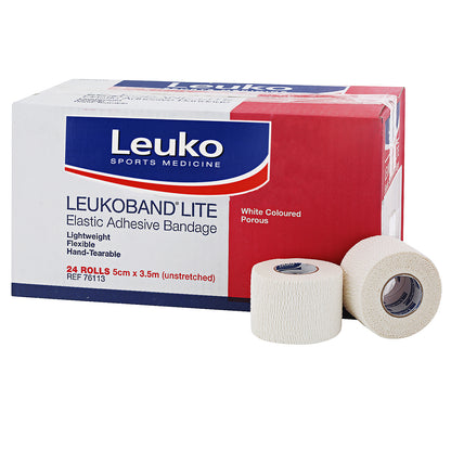 Leukoband Lite Hand Tearable White Elastic Adhesive Bandage - 5cm x 3.5m (24 Rolls)