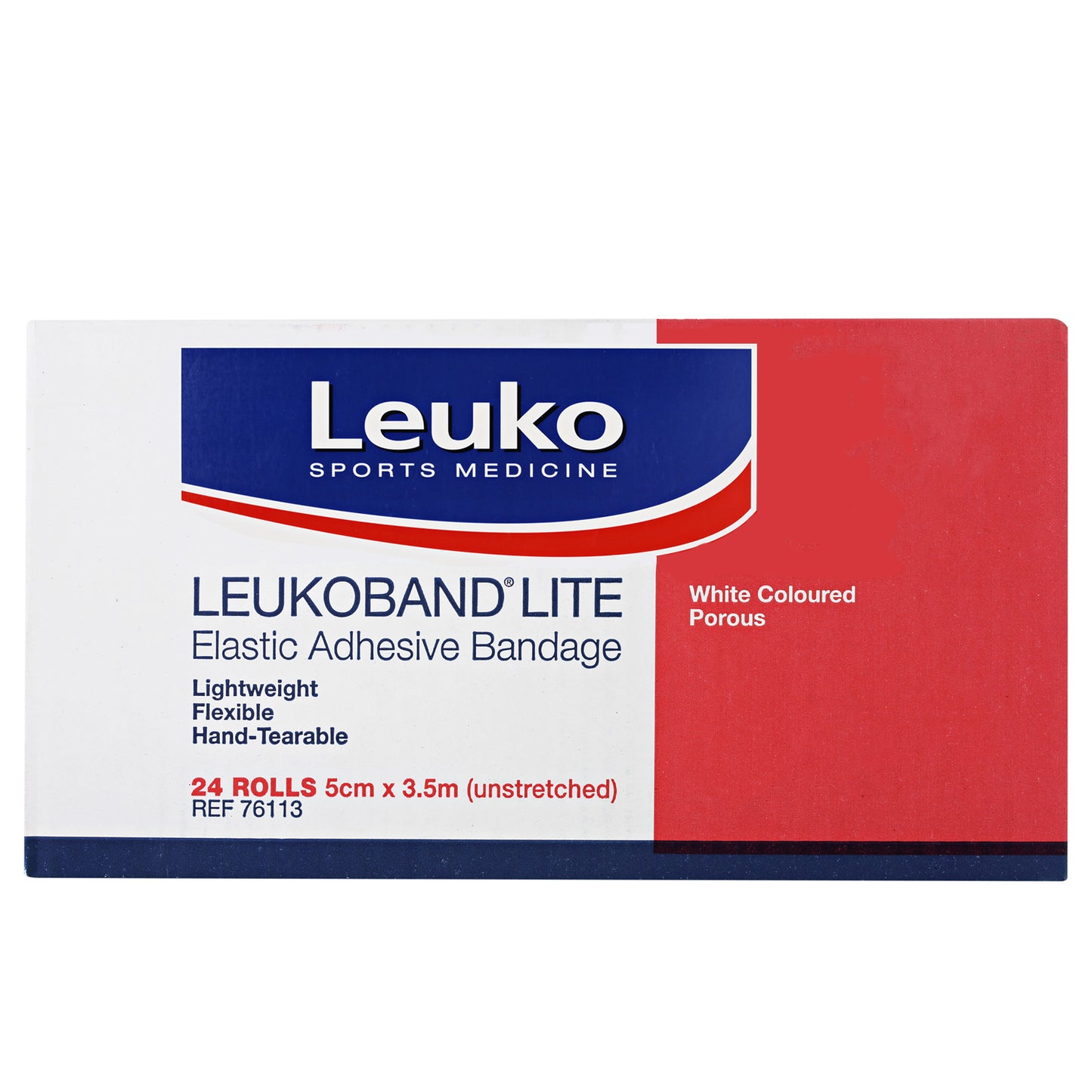 Leukoband Lite Hand Tearable White Elastic Adhesive Bandage - 5cm x 3.5m (24 Rolls)