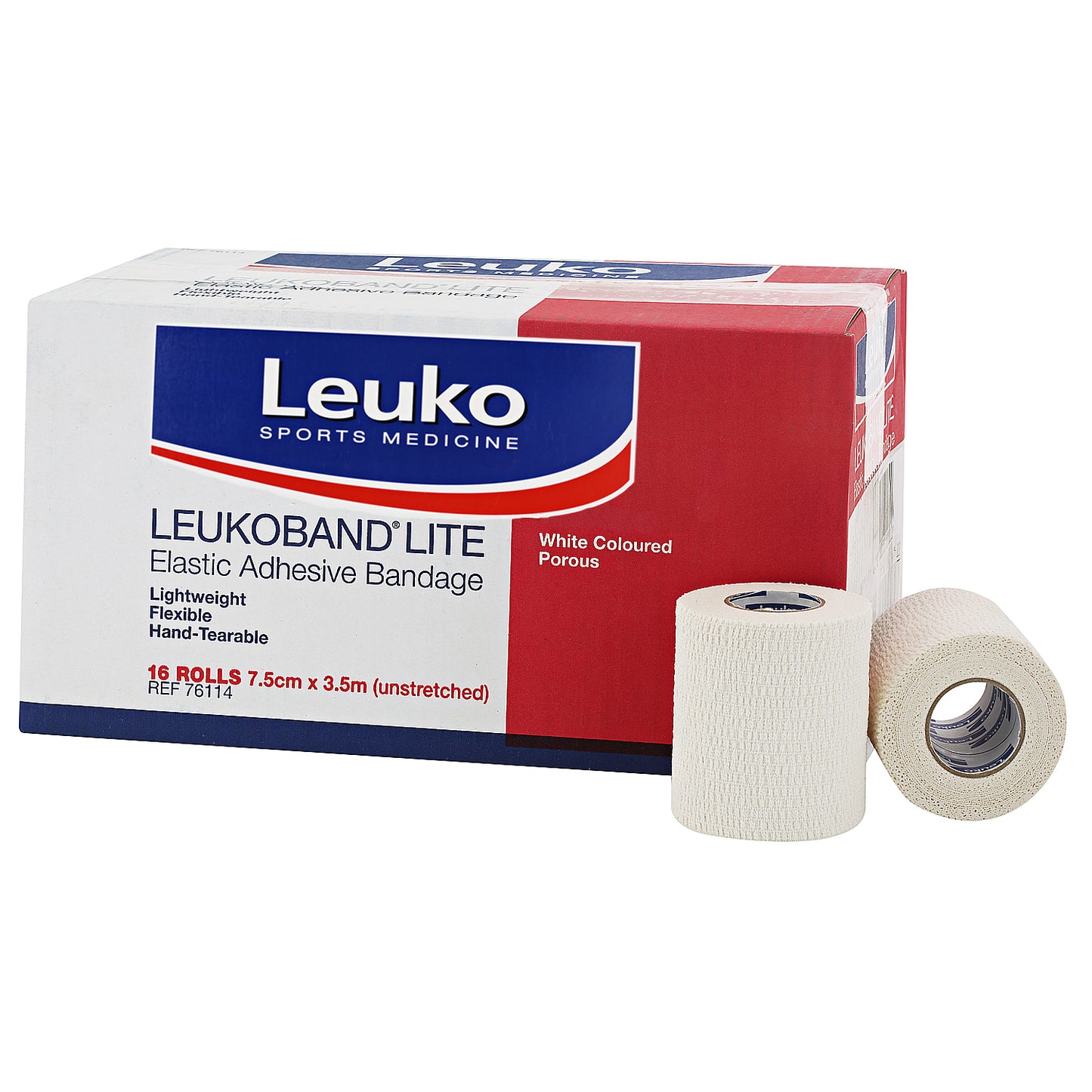 Leukoband Lite Hand Tearable White Elastic Adhesive Bandage - 7.5cm x 3.5m (16 Rolls)