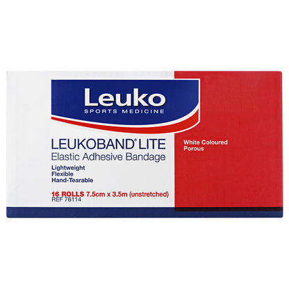 Leukoband Lite Hand Tearable White Elastic Adhesive Bandage - 7.5cm x 3.5m (16 Rolls)