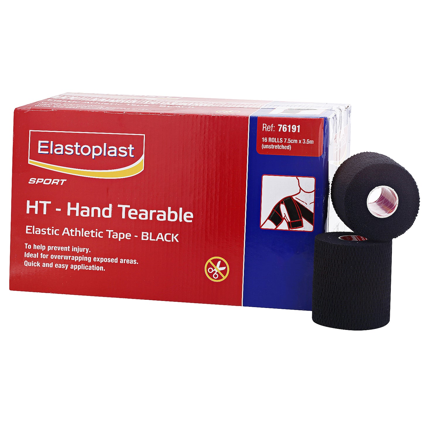 Elastoplast Hand Tearable Black Elastic Adhesive Bandage - 7.5cm x 3.5m (16 Rolls)